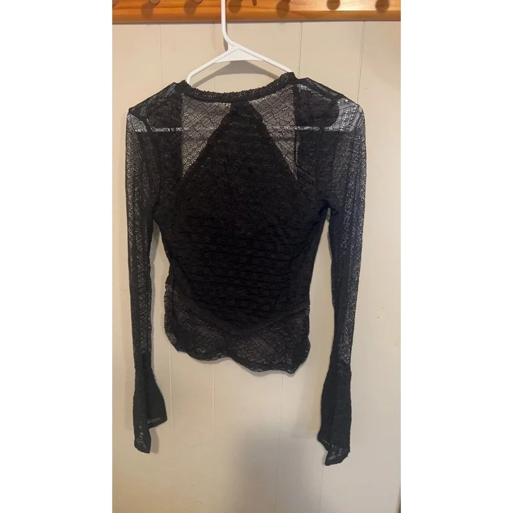 Free People Black Lace Long Sleeve Top